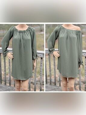 Express Wear 3 Ways Olive Green 3/4 Sleeve Tunic Dress Sz M NWT On Off Shoulder